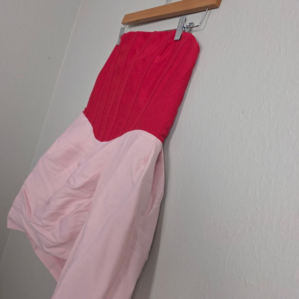 Showpo Olympia Red Pink Colorblock Strapless Draped Mini Party Dress NWT US 10 - Picture 7 of 15